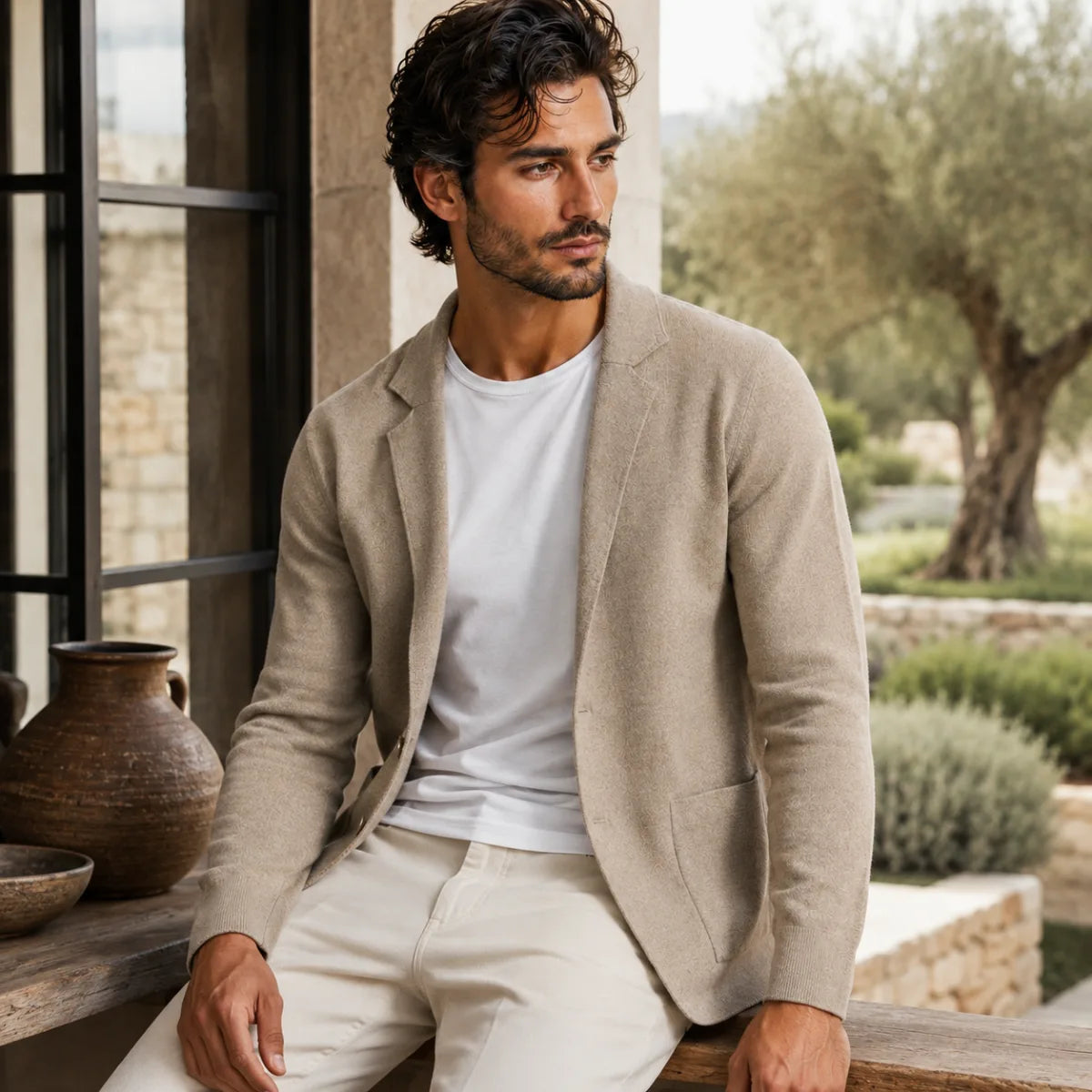 Soft Collar Merino Wool Knit Blazer Cardigan