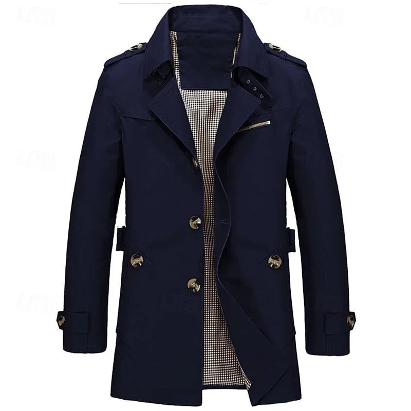 Beige trench coat back view showing tailored shoulder seams and centre back panel