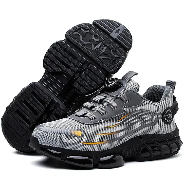 Underside view of the sole revealing the deep tread pattern and textured grip zones