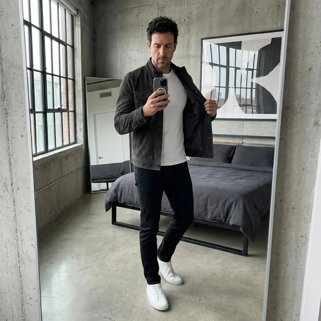 Men's Genuine Suede Jacket with Chest Pockets image 10