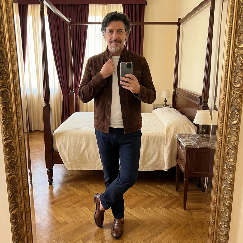 Men's Genuine Suede Jacket with Chest Pockets image 9