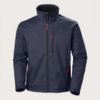 Navy waterproof jacket with red zip pulls, adjustable cuffs and a zipped chest pocket, front facing