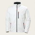White waterproof jacket with red zip pulls and contrast black collar lining, shown from the front