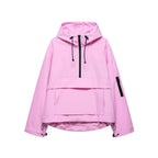 Pink hooded anorak jacket with half-zip front, drawstring hood and chest zip pocket on sleeve, shown flat on white background