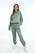Back view of the oversized tracksuit set showing the relaxed drop-shoulder cut