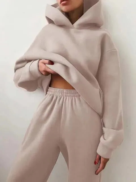Close-up of the hood and drawstring detail on the oversized fleece hoodie