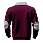 Dark grey quarter-zip pullover with light grey collar and contrast elbow patches, front view