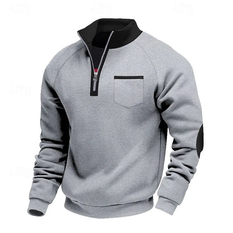 Four colourway line-up of the quarter-zip pullover in black, wine, dark grey and navy blue