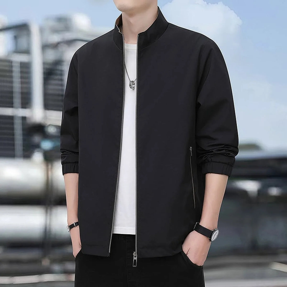 Men's Quilted Lined Stand Collar Zip Jacket image 10