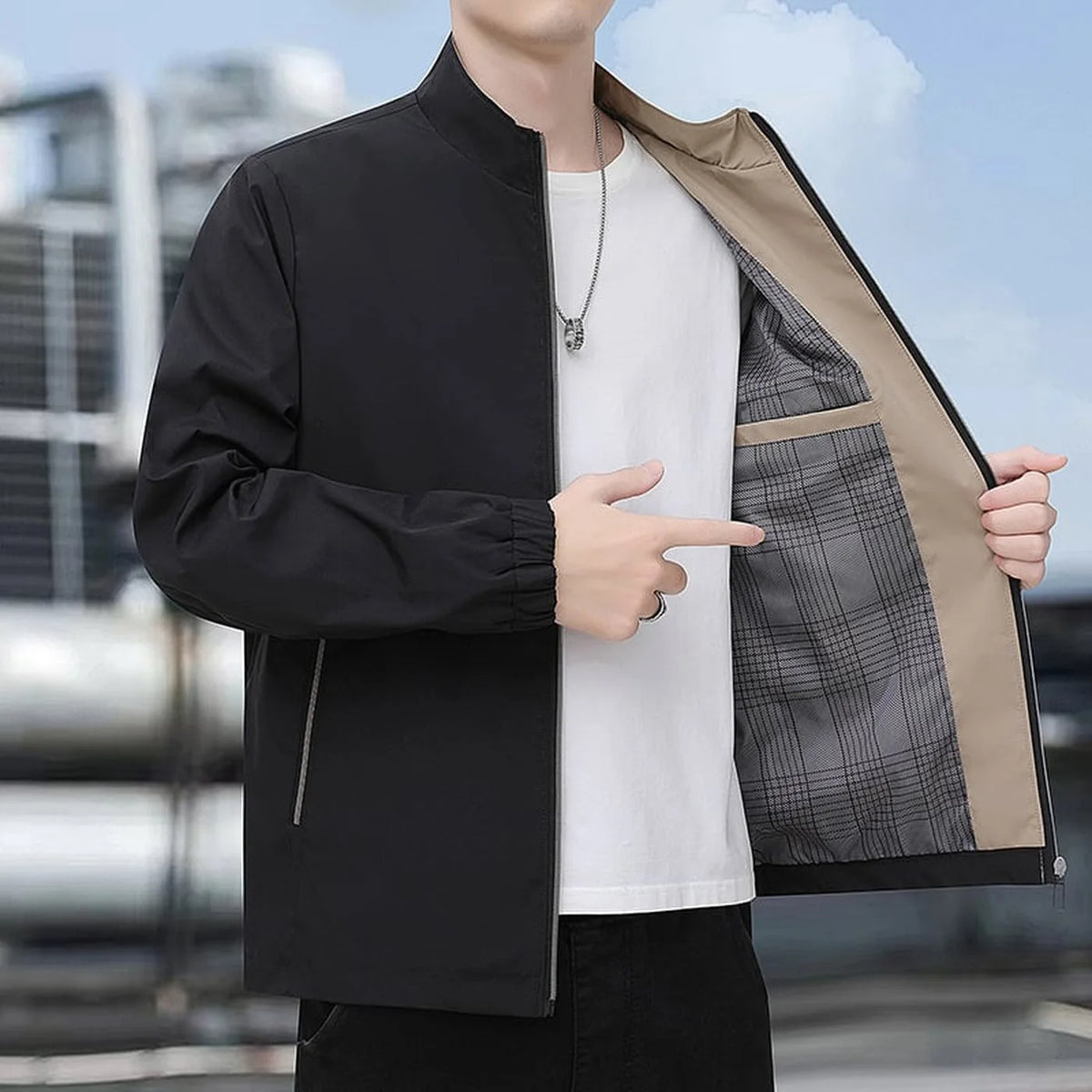Men's Quilted Lined Stand Collar Zip Jacket image 11