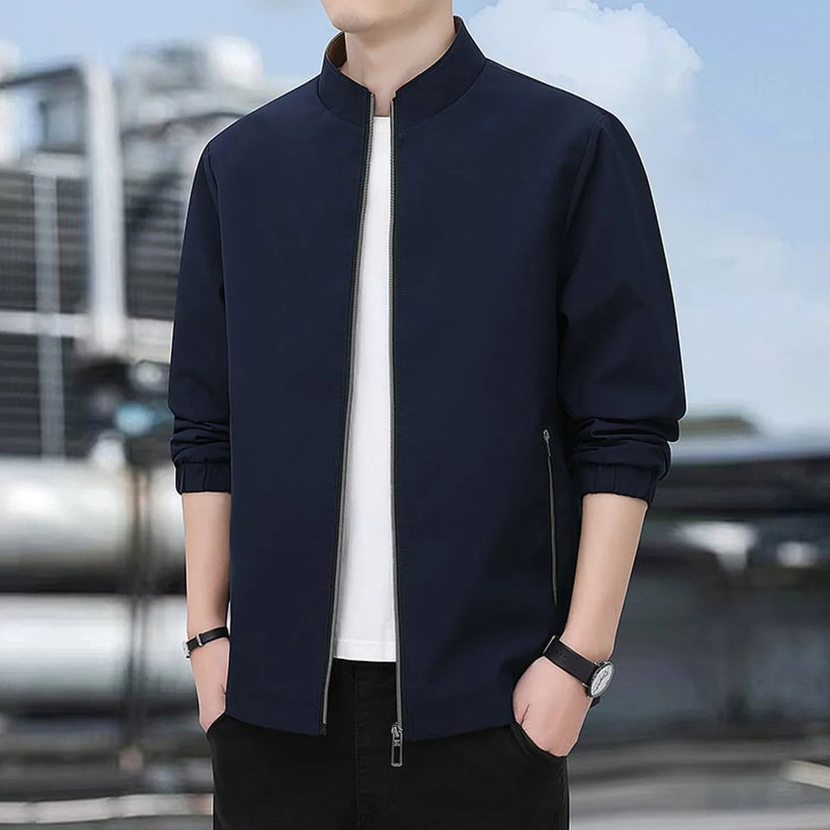 Men's Quilted Lined Stand Collar Zip Jacket image 12