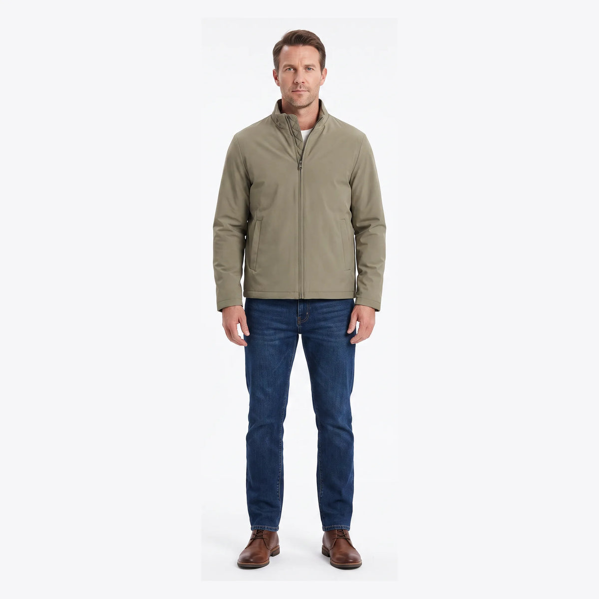 Quilted Lined Stand Collar Zip Jacket