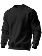 Front view of the sweatshirt draped flat, showing the overall silhouette and colour blocking