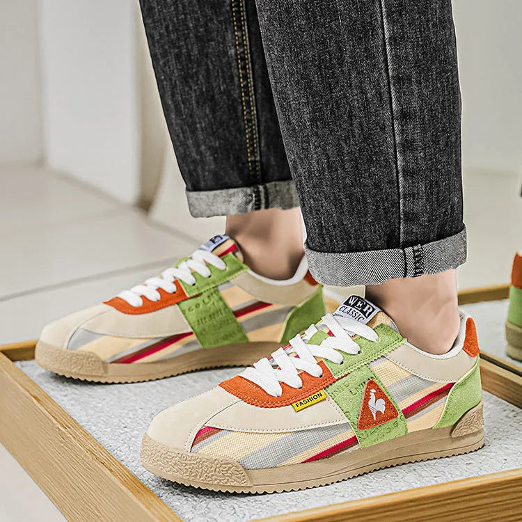 Side profile of trainer highlighting sculpted grooved sole and heel cup shape