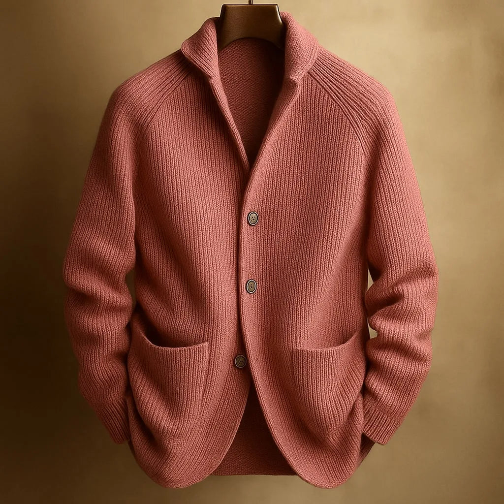 Ribbed Wool Cardigan with Patch Pockets