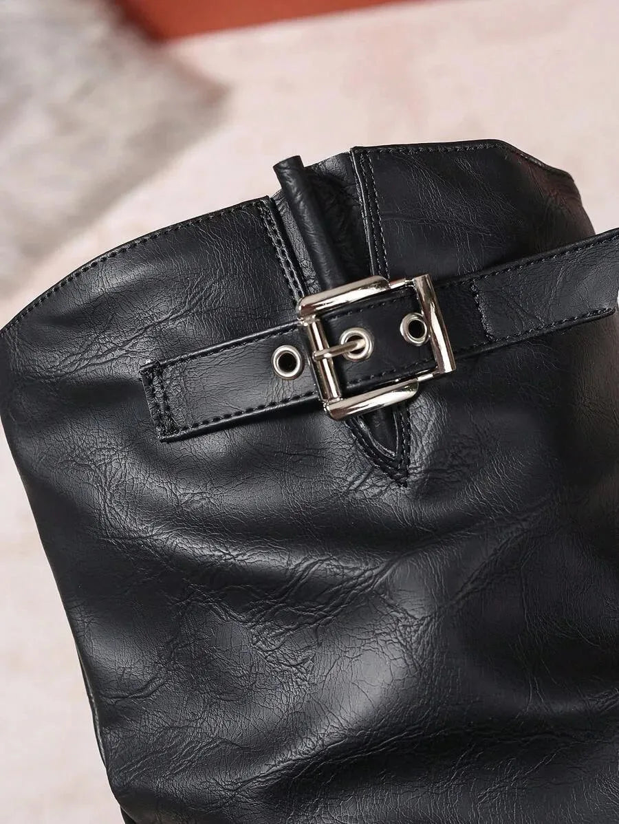 Slouched Knee High Boots with Double Buckle for Women image 10