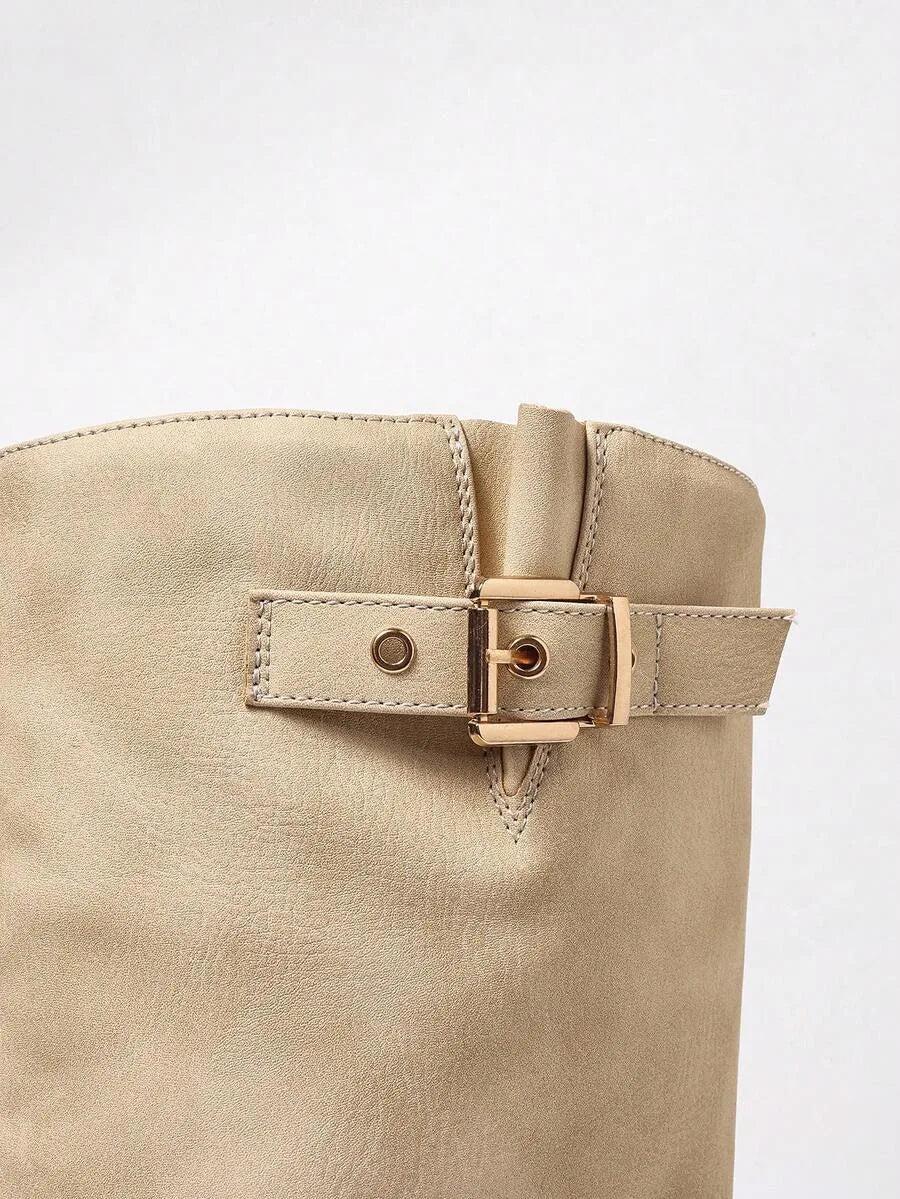 Lorraine | Slouched Knee High Boots with Double Buckle for Women