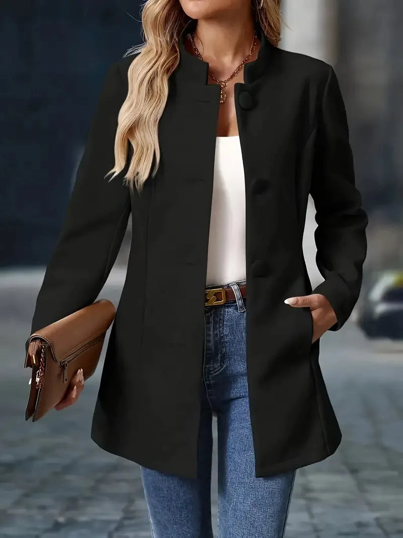 Elegant Stand-Collar Button Coat for Women image 12