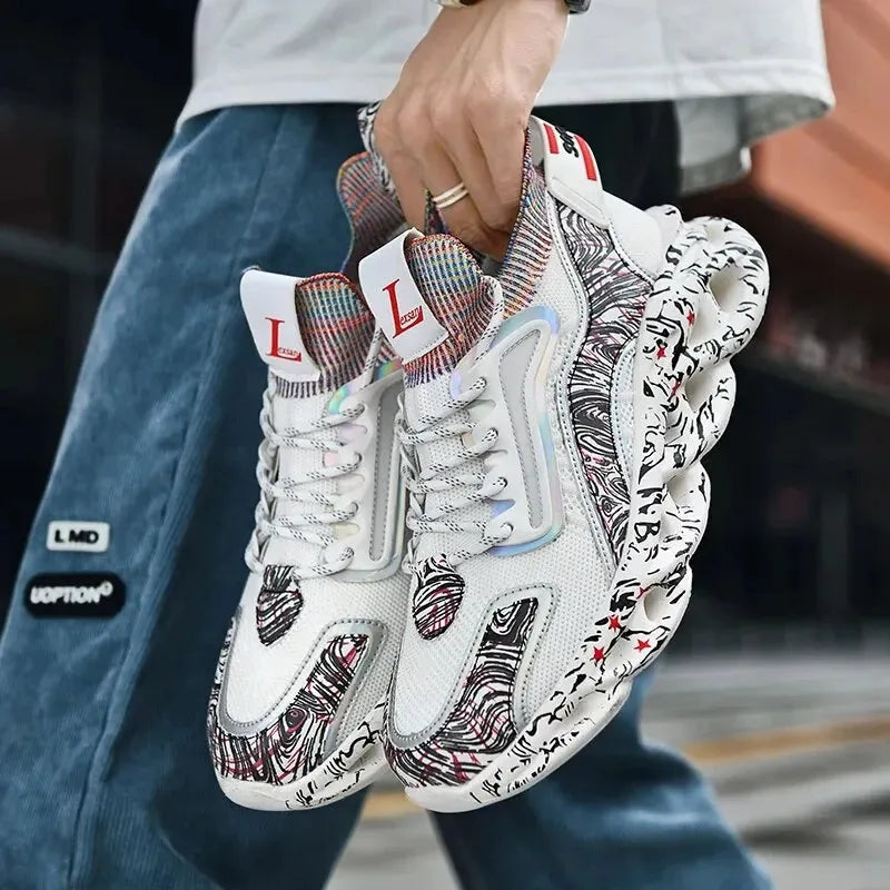 Textured Print Mesh Trainers for Men with Comfort Sole image 11