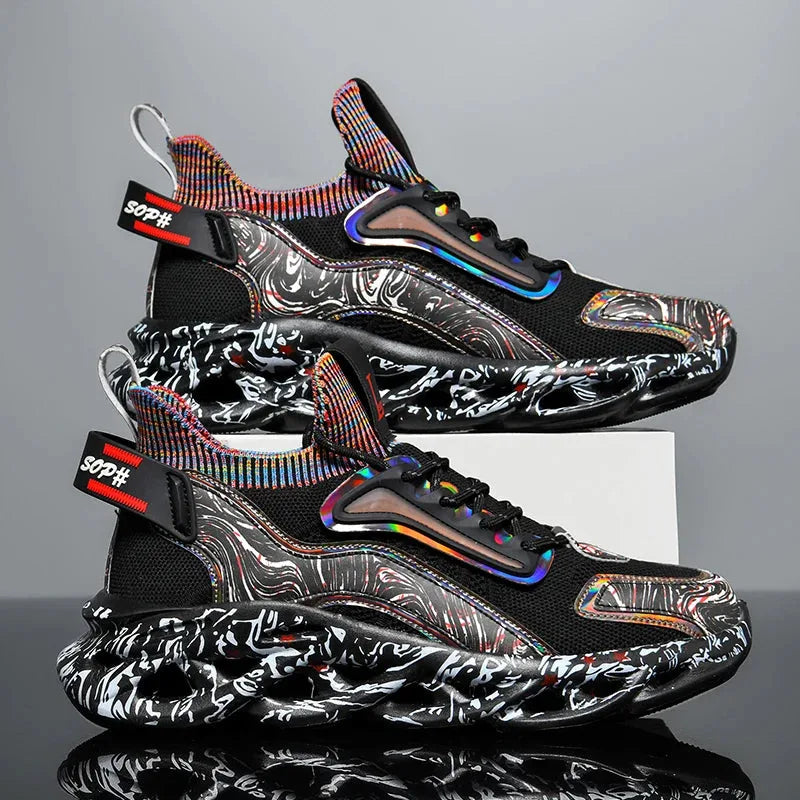 Textured Print Mesh Trainers for Men with Comfort Sole image 9