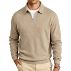 Close-up front angle of the khaki quarter-zip jumper showing the diamond-textured knit and silver zip pull