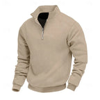 Side profile of the quarter-zip jumper on a plain background, showing the ribbed cuffs and collar shape