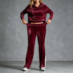 Women's Hooded Velour Tracksuit Set with Wide-Leg Trousers image 14