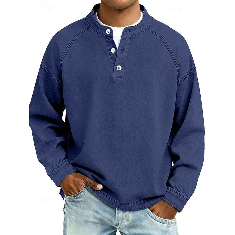 Vintage Washed Cotton Henley Shirt for Men image 14