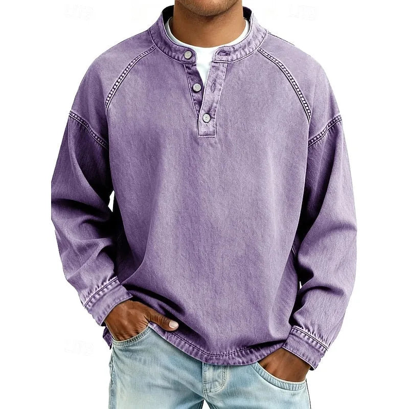 Vintage Washed Cotton Henley Shirt for Men image 15