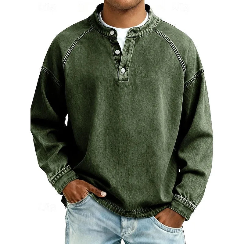 Vintage Washed Cotton Henley Shirt for Men image 16