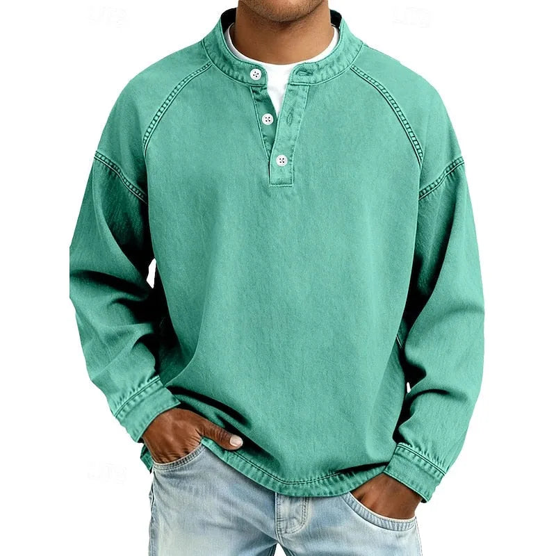 Vintage Washed Cotton Henley Shirt for Men image 19