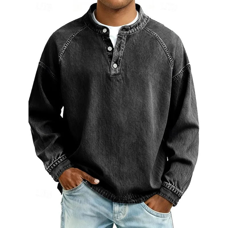 Vintage Washed Cotton Henley Shirt for Men image 20