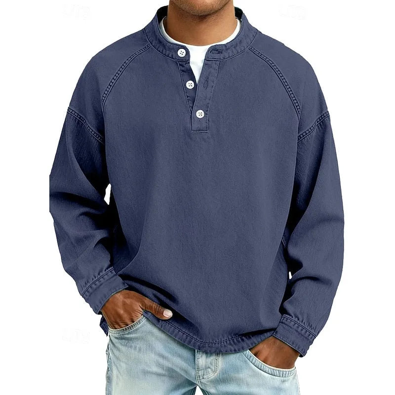Vintage Washed Cotton Henley Shirt for Men image 21