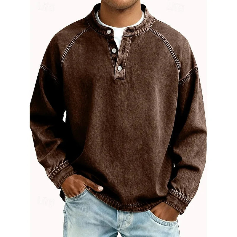 Vintage Washed Cotton Henley Shirt for Men image 22