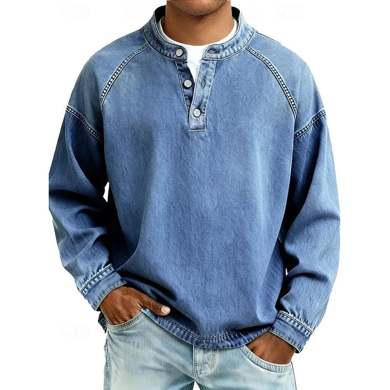 Vintage Washed Cotton Henley Shirt for Men image 23