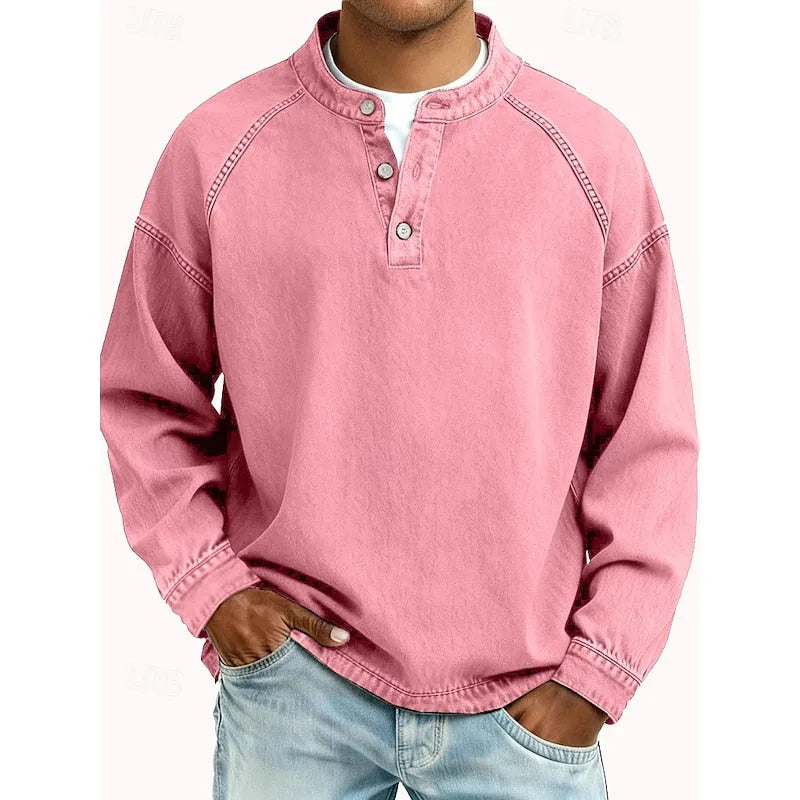 Vintage Washed Cotton Henley Shirt for Men image 24