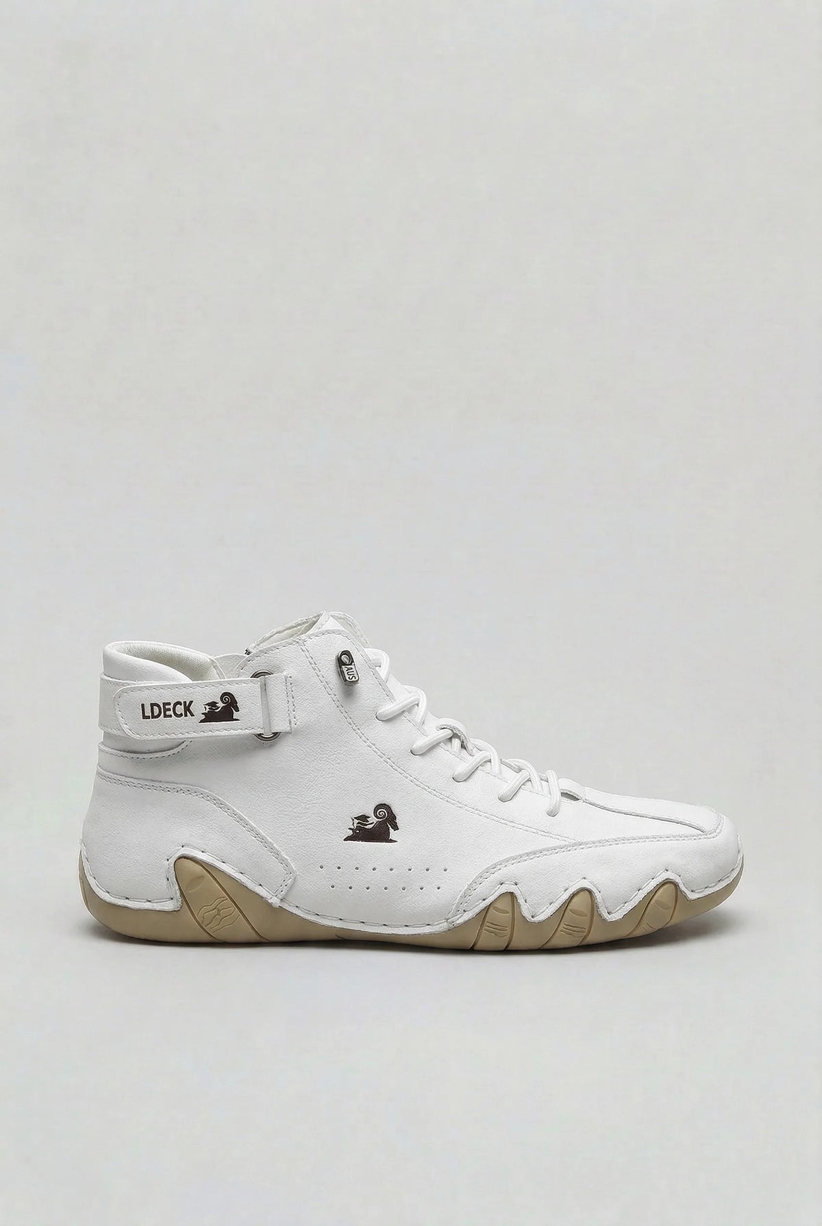 Side view showing the full silhouette with structured toe cap, moc-stitch detailing and tonal laces