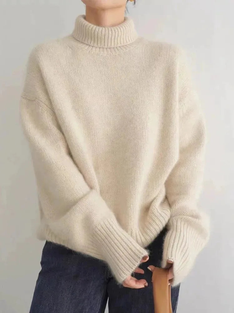 Oversized Ribbed Polo Neck Jumper